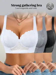 Ecomilky Elegant Lace Bra Set for Adults - 3 Piece Push-Up Bras with Non-Removable Padding & Underwire Support - Breathable Fabric for All-Day Wear Black Fit Style White Elegance Classy push up bra push up bra bra bras for women