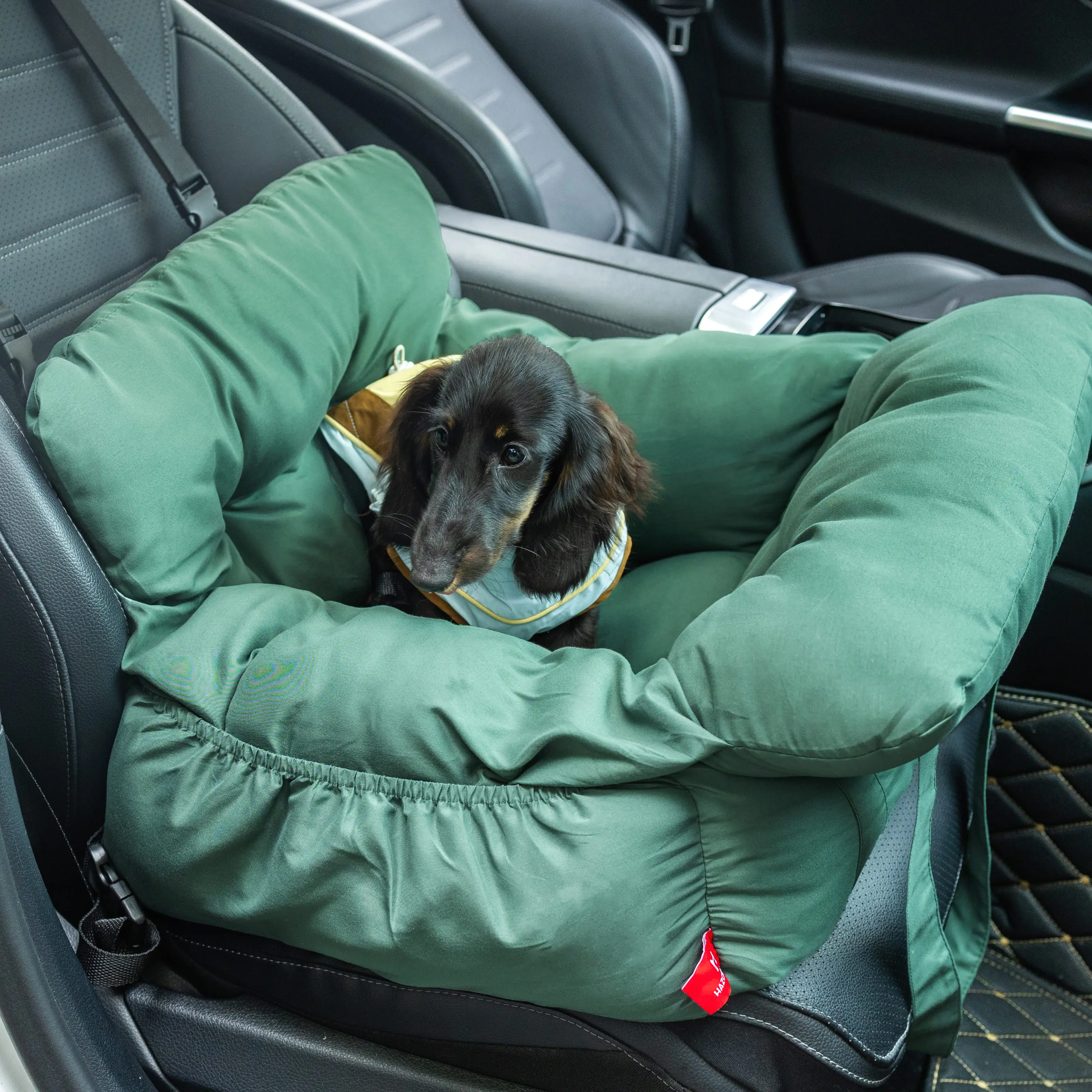Portable Dog Car Seat Pet Carrier with Adjustable Safety Harness, Handheld Shoulder Strap - Fits Front & Back Seats - Available in Light Grey, Dark Grey, Brown, Olive Green - Dog Accessories, Car Accessories