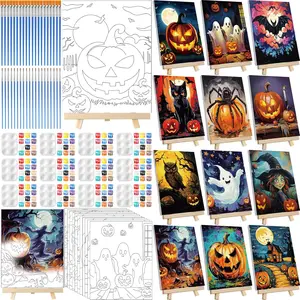 12 Pack Pre Drawn Canvas for Painting Sip and  Kit 8" x 10"  Party Set Canvas Painting Pre Printed Canvases for Party Favor DIY  Adult's Date Night(Halloween Pumpkin)