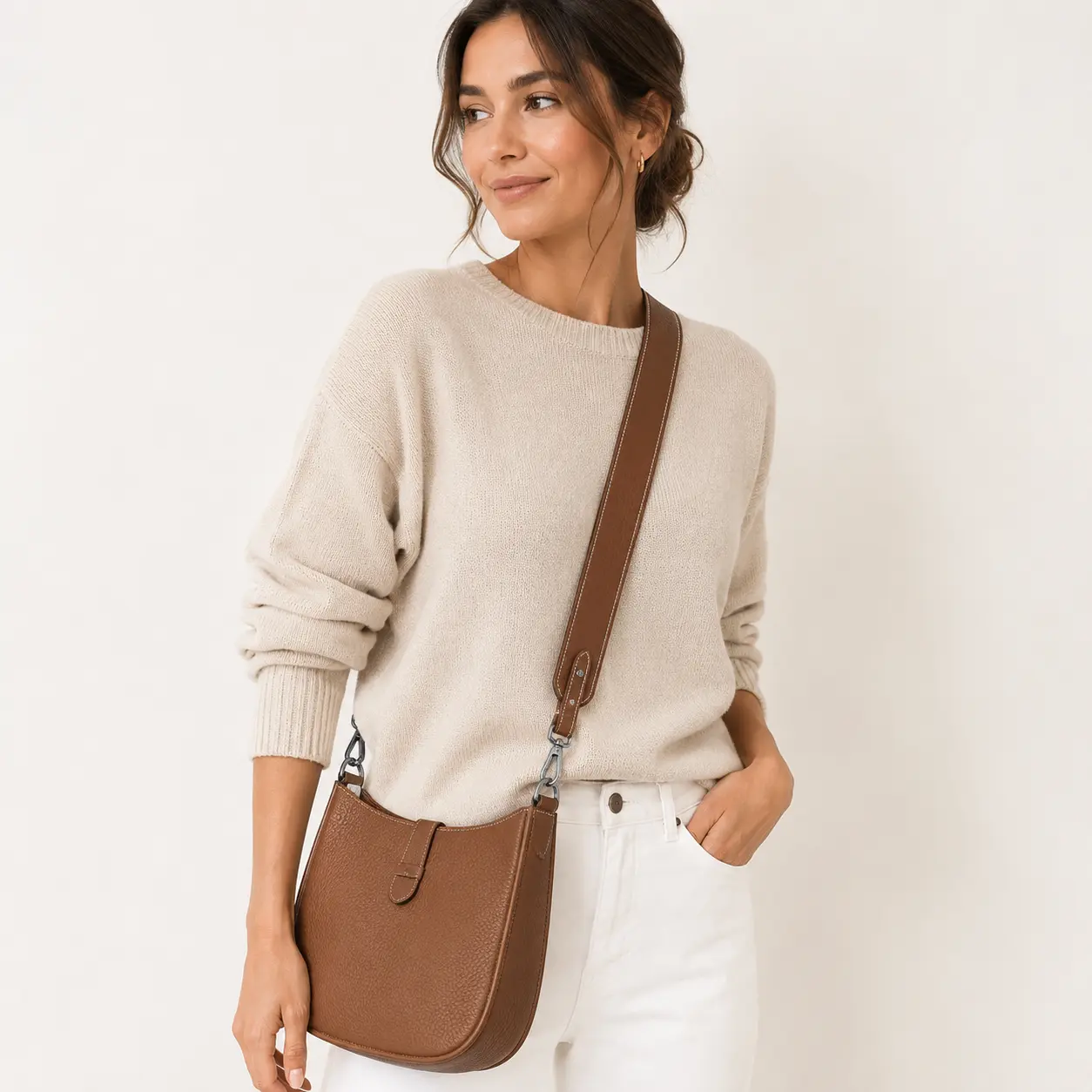 Genuine Leather Shoulder Strap Compatible with Picotin 18, Evelyne & Lindy Style Bags, Brown Wide Replacement Bag Strap with Contrast Stitching, Handbag Handle Accessory for Women