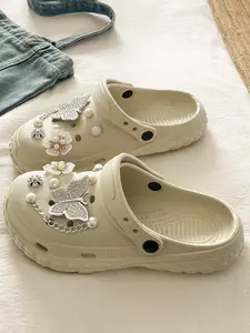 Pearl & Butterfly Platform Clogs - Cute Aesthetic Soft & Comfy Height Boost Trendy Summer Shoes for Sweet Girls, Thick Sole Slippers, Butterfly Pattern Slippers