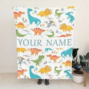 Personalized Custom Name Blanket with Dinosaur Print - Soft Flannel, HD 3D Print, Perfect for Sofa, Bed, Picnic & More, All Season Comfort Gift
