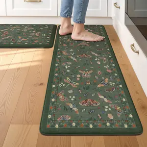 Anti Fatigue Mats for Kitchen Floor Non-Slip, Cushioned Kitchen Mats for Floor 2 Piece, Green Memory Foam Kitchen Mat Set, Waterproof Ergonomic Standing Mat for Bar, Office, Desk, Laundry