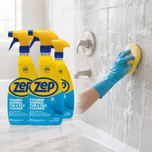 ZEP 32 oz. Power Foam Tub and Tile Cleaner, Clinging Foam Cleaner, Long-Acting Formula, Soap Scum Dissolver, Limescale Remover, Safe for Glass Shower Doors, Acrylic Tub Cleaner, Deep Penetrating Cleaner.