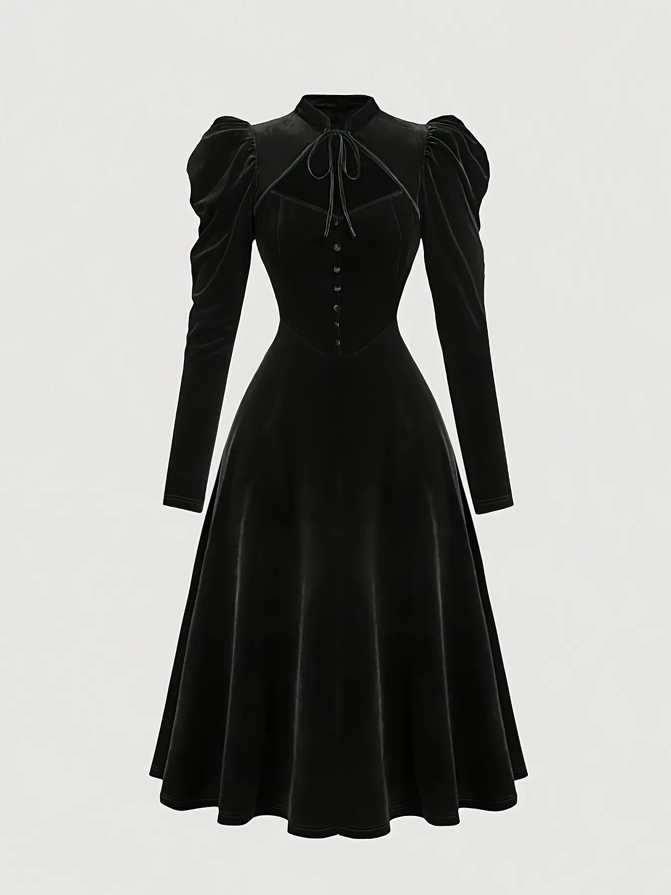 Elegant Women's Velvet Dress with Long Sleeve, Gigot Sleeves, Traditional Collar, Bow Tie, Fall Winter Fashion, Formal Party Wear, Chic, Ll168, Womenswear, Lady, Elegant Dresses