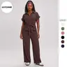 KATCH ME Women's Basic 2-Piece Collared Neck Rolled-Up Short Sleeve Top & Loose Wide Leg Trousers Co-ord, Minimalist Womenswear, Plain Summer Outfits