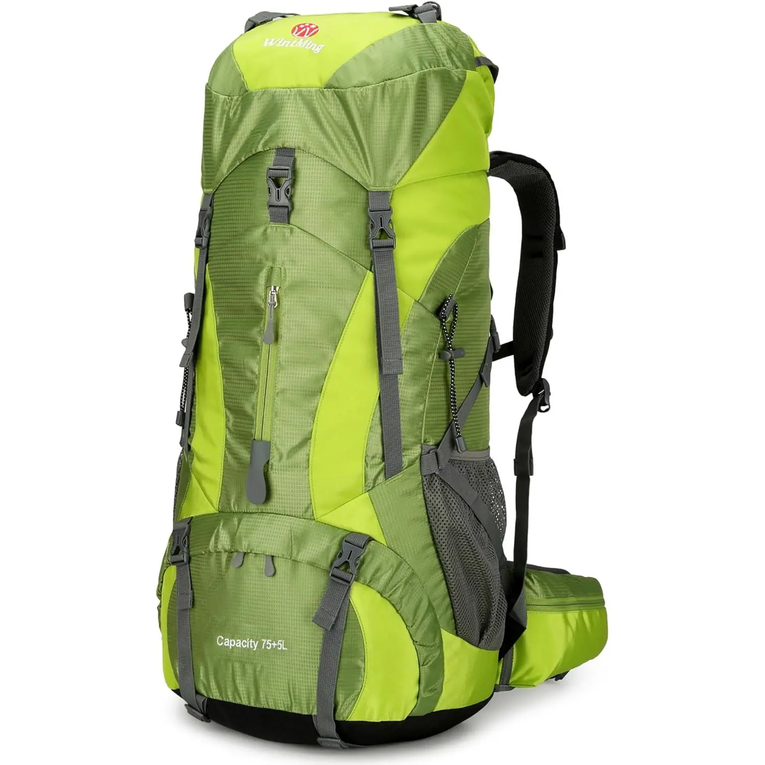 75L Waterproof Hiking Camping Backpack with Rain Cover, Climbing Gear, 30x10x12", Adjustable Straps, Shoes Compartment, Frameless Back for Men Women, Waterproof Nylon