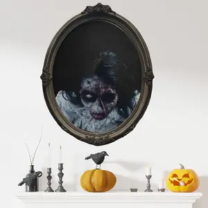 19.3×15.7 Inches 3D Halloween Wall Door Decals Horror Women Face Full of Blood Wall Stickers Removable Round Decor Murals Spooky Halloween Wall Stickers for Home Office Party Decors, Style 3