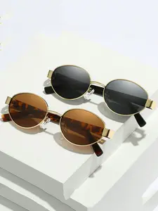 Women's Metal Frame Oval Fashion Glasses, Suitable for Daily Wear, Beach Accessories, Stylish Sunglasses for Women