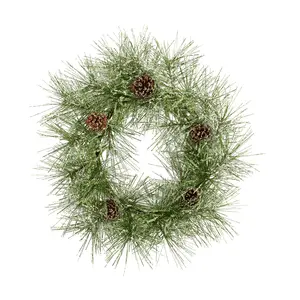 Nearly Natural 24" Iced Pine Wreath w/Pine Cones