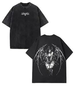 Gothic Y2K Anime Angel Tshirt - Washed Streetwear, Alt Fashion Clothing graphic tee men gifts mens shirts boohooman outfits shirts men Cotton Fabric t shirts for men