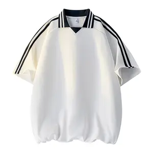 Men’s collared short-sleeve T-shirt, new striped versatile trendy men’s top, casual loose unisex sports T-shirt for everyday wear, collegiate style