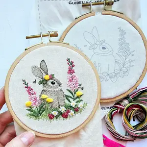 DIY Bunny Hand Embroidery kit "Berry Patch Bunny", Rabbit and strawberries embroidery pattern and supplies with online video tutorial