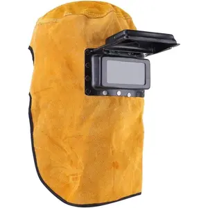 Adjustable Leather Welding Helmet Hood with Lens, Sweat Absorption, Heat Resistant, Breathable for Welding Workplaces