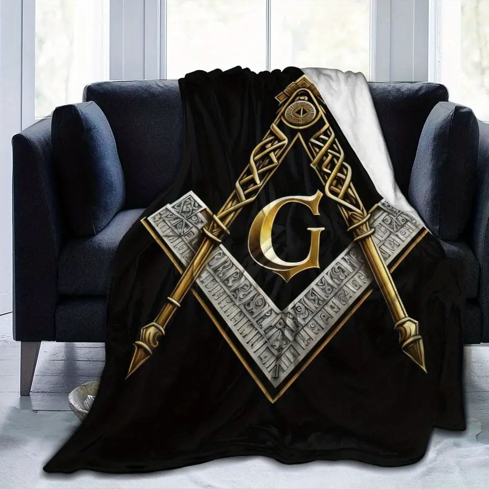 Unisex Freemason Masonic Master Mason Flannel Throw Blanket - 60×80in, 280g Heavyweight Plush, All-Seeing Eye Art, G Emblem Symbols Print, Soft, Cozy, Machine Washable, All-Seasons, Symbolic Gift Pick for Bed, Couch