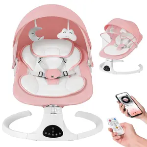 Baby electric rocking chair, electric baby swing, 5 speeds, 10 melodies, Adapter and screw battery , Suitable for indoor use,New generation grey remote control, comfortable and relaxing atmosphere，Portable Swing for Baby Boy Girl