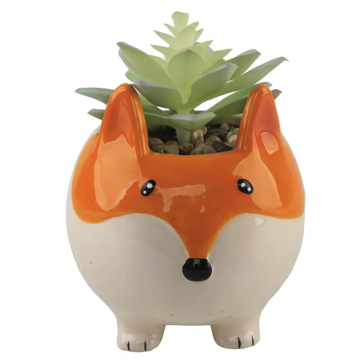 Flora Bunda CS2663LE Faux Succulent in 4.5' Large Orange Fox Ceramic Planter
