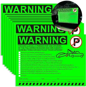50PCS Parking Violation Warning Stickers, Bright Green Adhesive Notice Decals for Illegal Parking Alerts on Car Windows, Large 5.5" x 7.5" Size