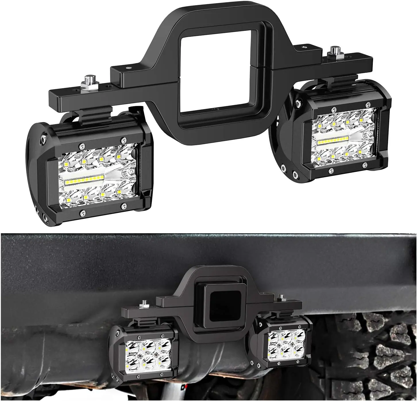 Nilight 2-Pcs 4-Inch 60W High-Intensity LED Tow Light Bar Car Kit, 2-Inch Tow Hitch Mounting Brackets Included, Tailgate Backup Reverse Light for Pickup, ATV, Tailgate Light Bar