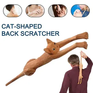 Cat-Shaped Back Scratcher 45cm Basswood Handle for Instant Itch Relief Novelty Body Relaxation Tool for Cat Lovers