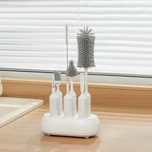 6-In-1 Kitchen Cleaning Brush Set with Holder, Durable Abs & Silicone Material, Reusable for Cups Bottles, Multi-Purpose Cleaner Kit