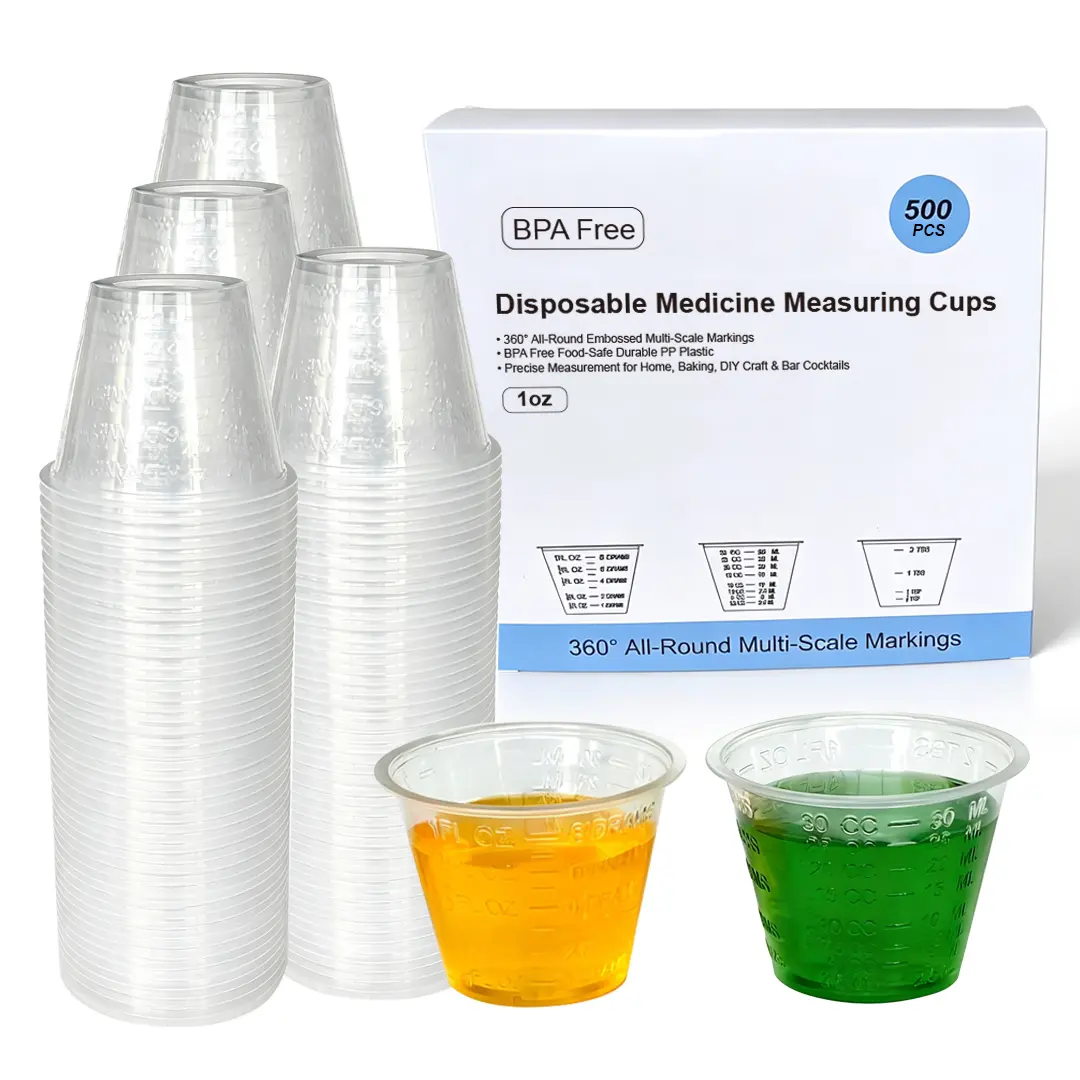 Disposable Medicine Measuring Cups, 500 PCS 1 oz (30ml) BPA-Free Small Plastic Cups with 360° Embossed Markings for Medical Use, Resin Epoxy Mixing, DIY Crafts, Paint & Cocktail Making, Ideal for Commercial Studio & Large Family Bulk Use