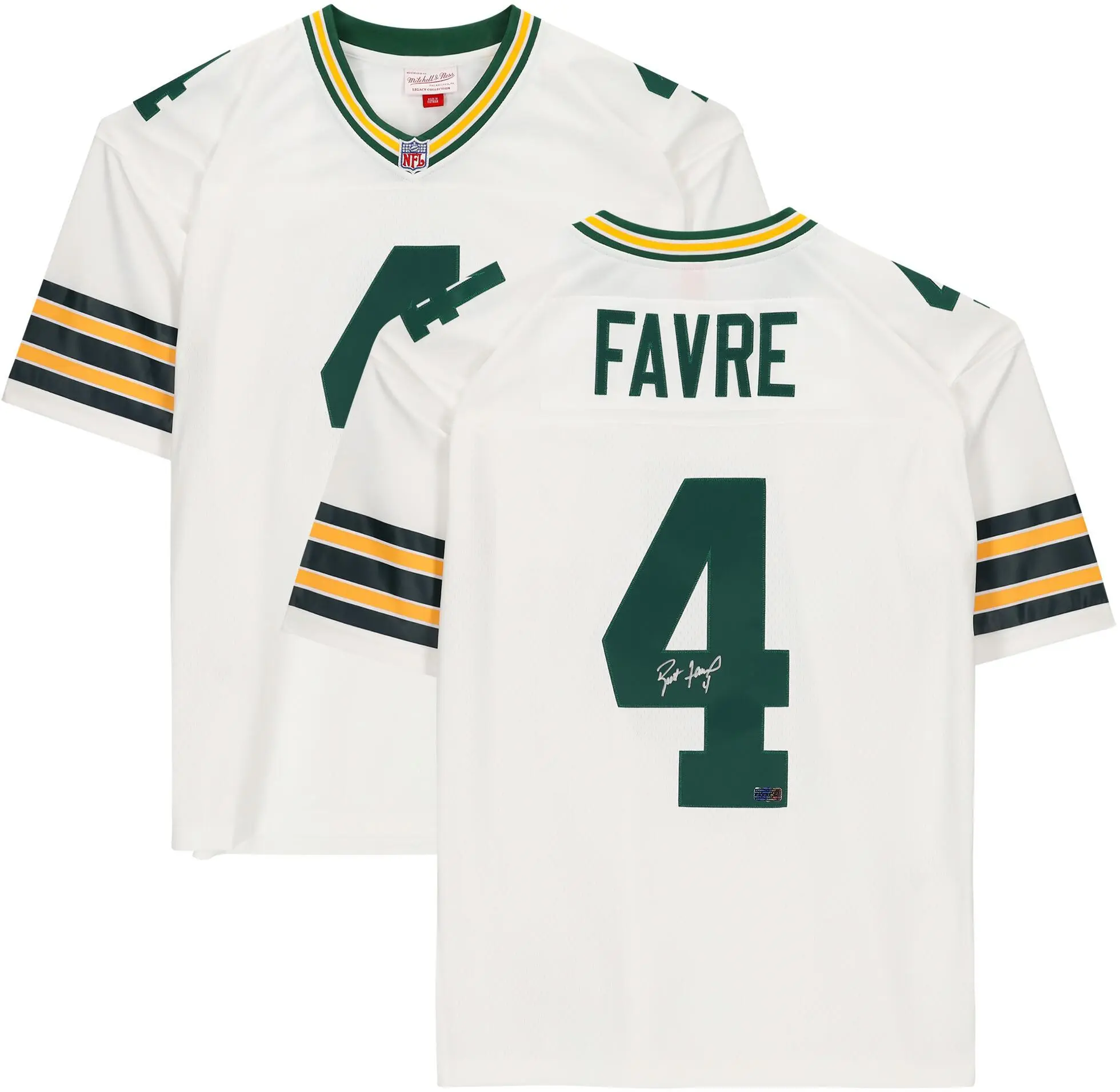Brett Favre Green Bay Packers Autographed White Mitchell & Ness Replica Jersey - Fanatics Authentic Certified - NFL Memorabilia