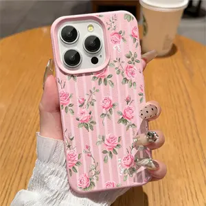 This pink rose striped phone case features a shock-proof and non-slip TPU textured surface and is compatible with iPhone 17, 16, 15, 14, 13, 12, 11, XS, X series, and more. It makes a great gift for friends or family.