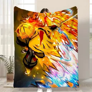 Anime Demon Slayer Kimetsu no Yaiba Throw Beat the AC Chill Lightweight Coral Fleece Throw Blanket Breathable Anti-Static Machine Washable Perfect for Sofa Bed Office Nap Travel Living Room Bedroom Dorm Hotel Decor All Gift