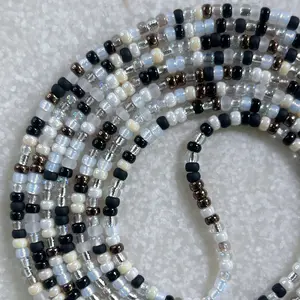 MOON PHASE - Tie On Waist Beads - 45 to 60 inch Waistbeads - Black White Waistbeads - Neutral Waistbeads - Made By Venus Waistbeads