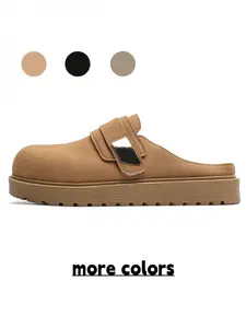 Men's Black Chunky Toe-Covered Slippers, Suede Touch Strap Casual Slip-On Shoes for Daily & Commute