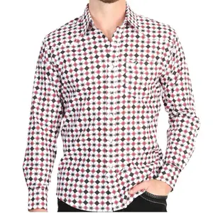 El General Men's Stylish Western Button-up Shirt with Geometric Pattern and Long Sleeves Casual Top Menswear