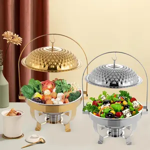 Chafing Dishes,Round Stainless Steel Chafing Dish Buffet Set with Glass Lid and Holder,Buffet Warmers Sets Buffet Servers and Warmers Set Warming Tray for Parties (Gold/silver 6.3QT) Casserole Kitchenware Baking Supplies
