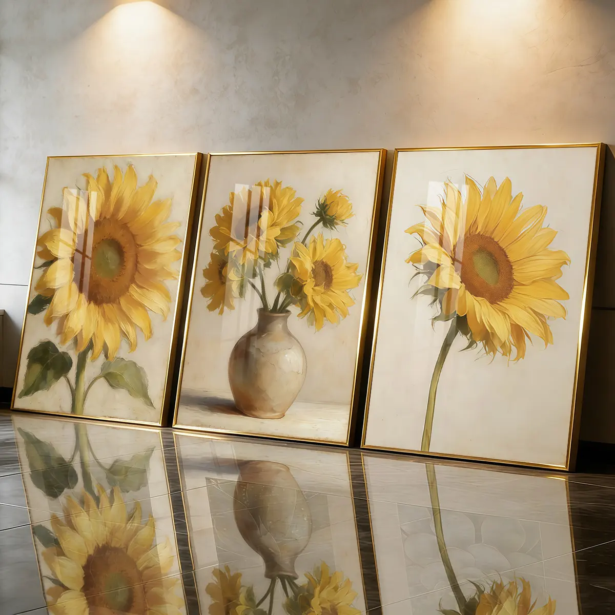 3Pcs Aluminum Alloy Framed Painting, Sunflower Vase Botanical Art Picture, Home Decoration For Living Room, Bedroom, OfficeWall Decor, Odorless Print Artwork, Luxury Perfect Gift For Friends And Family