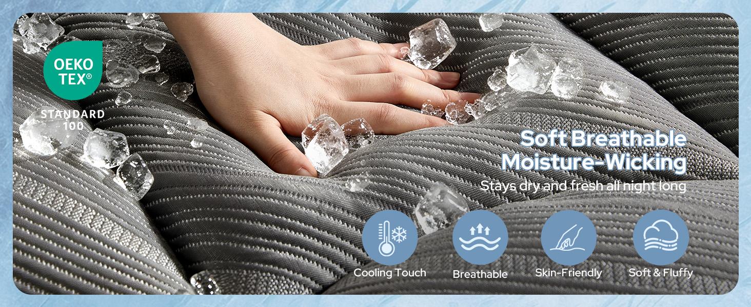 SummerWins【BEDLORE】Cooling Silver Infused Mattress Topper, Delicate Grid Jacquard Pattern, Waterproof & Silent Breathable Fabric, Sweat Resistant Cool Surface, Soft Cushioned Layer, Ideal for Bedroom & Household Daily Use