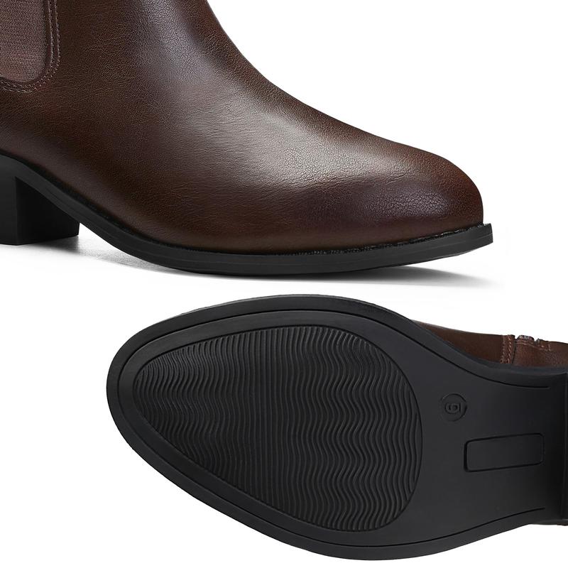 Women's Chef Chelsea Ankle Booties Low Heel Side Zip Walking Footwear Classic Stylish PU Leather Black or Brown for Bedroom Use Fashionable