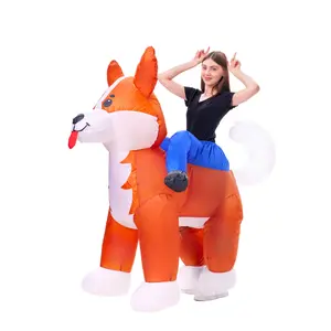 PTS Inflatable Costume Adult, Blow Up Ride On Corgi Dog Costume for Halloween Inflatables Cosplay Party