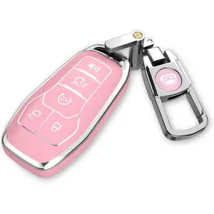 For Ford Key Fob Cover with Keychain.No Screws Required for Installation. Compatible with Ford Fion Mtang F150 Edge Explorer And Lincoln MKZ MKC MKX(Sakura Pink, Model 2)