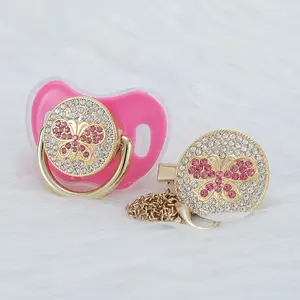 Luxury Bling Pacifier Set – Rhinestone Butterfly Design with Matching Clip | Glam Baby Gift, Baby Shower Keepsake chupetes