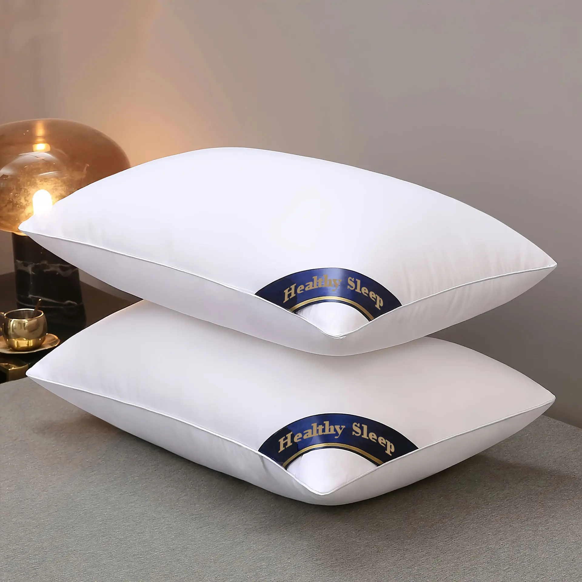 2 Pcs Luxury Ergonomic Elastic High-Backed Pillows - Breathable Flat Weave Solid Color Polyester Fiber, Neck Support Bedding for 5-Star Hotel or Home, Home/Hotel Bed Use
