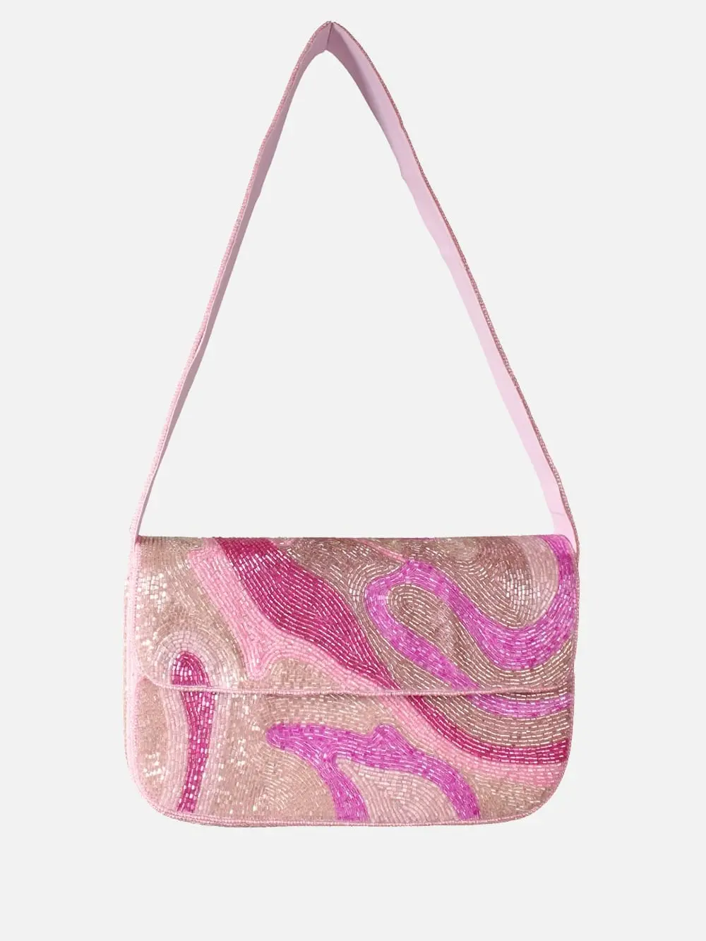 Pink Abstract Beaded Shoulder Bag