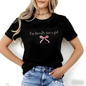 Charming Playful I Am Just A Print Hoodie for Women in Black Featuring Pink Bow Details Soft Comfort and Practical Pockets Ideal for Casual Fall and Winter Outfits