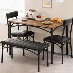 【GARVEE】Dining Table Set for 4, Kitchen Table with Upholstered Bench and 2 Chairs, Kitchen Table and Chairs Set, for Small Space, Apartment, Home, Kitchen, Retro Brown