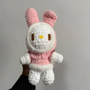 Crochet Bow Kitty Plushie in Pink Fuzzy Coat