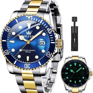 OLEVS Classic Wrist Watches,Men Business Watches Dress Watch with Day,Green/Black/White/Blue Face,Flywheel Multifunction Luminous Men Stainless Steel Wristwatch