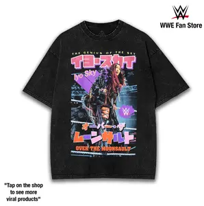 Iyo Sky Cover Graphic Tee Men Top Shirt Wash 230gsm Cotton – Genius of the Sky Legacy, High-Flying Innovation, Women’s Champion Reign, Damage CTRL Influence, Fearless Style & Main Event Evolution in WWE
