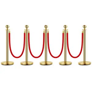 【GARVEE】Stanchions and Velvet Ropes Set - Elegant Crowd Control Barriers and Queue Poles in Gold Finish, Ideal for VIP Red Carpet Events, Available in 4-Pack and 8-Pack Options for Sophisticated Event Management