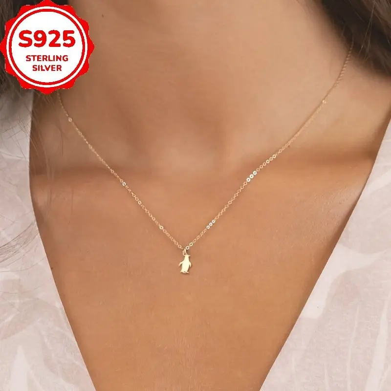 3.5g 925 Sterling Silver NecklacePenguin Charm Necklace, Bird Necklace, Mother's Day Necklace, Cute Animal Jewelry