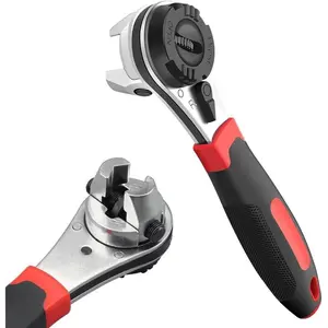 Adjustable Ratchet Wrench 6-24mm Opening, Universal Socket Wrench Set, 360° Rotating Head, Reversible Switch, Cr-V Steel Ratcheting Tool, Anti-Slip Handle, Metric & SAE & Standard Mechanic Tool Kit