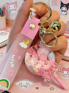 Cute Kawaii Liquid Quicksand Lollipop Candy Keychain Bag Charm Sweet Pastel Aesthetic Style With Shiny Glitter Sequins Gold Bell & Durable Wrist Strap Anti-Lost Metal Clasp For Teen Girls Women Kids Backpack Purse Car Accessories Birthday Gift Party Favor